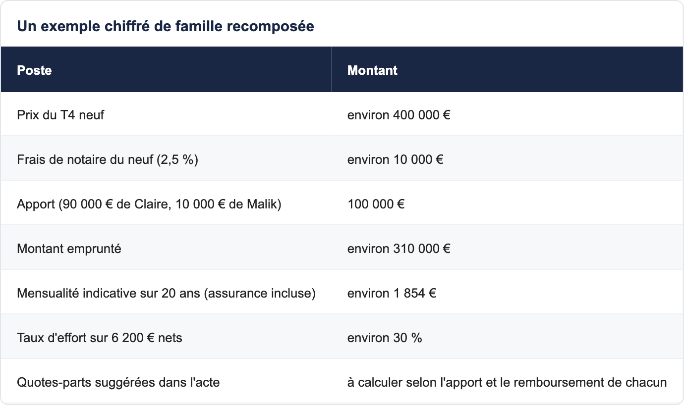 Un exemple chiffr&eacute; de famille recompos&eacute;e